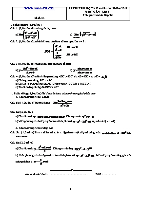 Đề thi thử học kỳ II môn Toán Lớp 11 - Năm học 2010-2011 - Đề số 34 (Có đáp án)